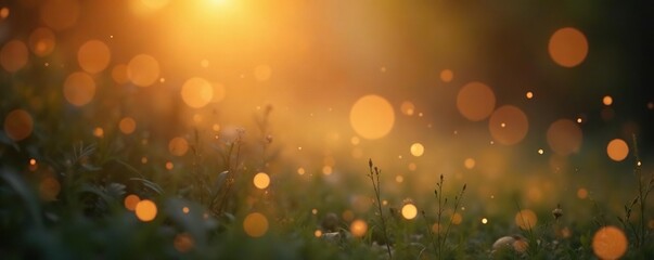 Warm bokeh orbs drift, golden light dances, soft focus, ethereal atmosphere, glowing spheres rise, dreamy scenic, bright, soft, dreamy