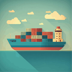 Obraz premium Cargo ship sails under puffy clouds