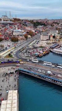 Busy Day at Galata Bridge in Istanbul