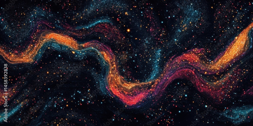 Poster cosmic swirl: a mesmerizing abstract artwork depicting a cosmic swirl of vibrant colors and sparklin
