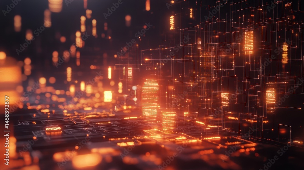 Aufkleber digital universe: an abstract, yet captivating visual of a digital landscape composed of interconnec