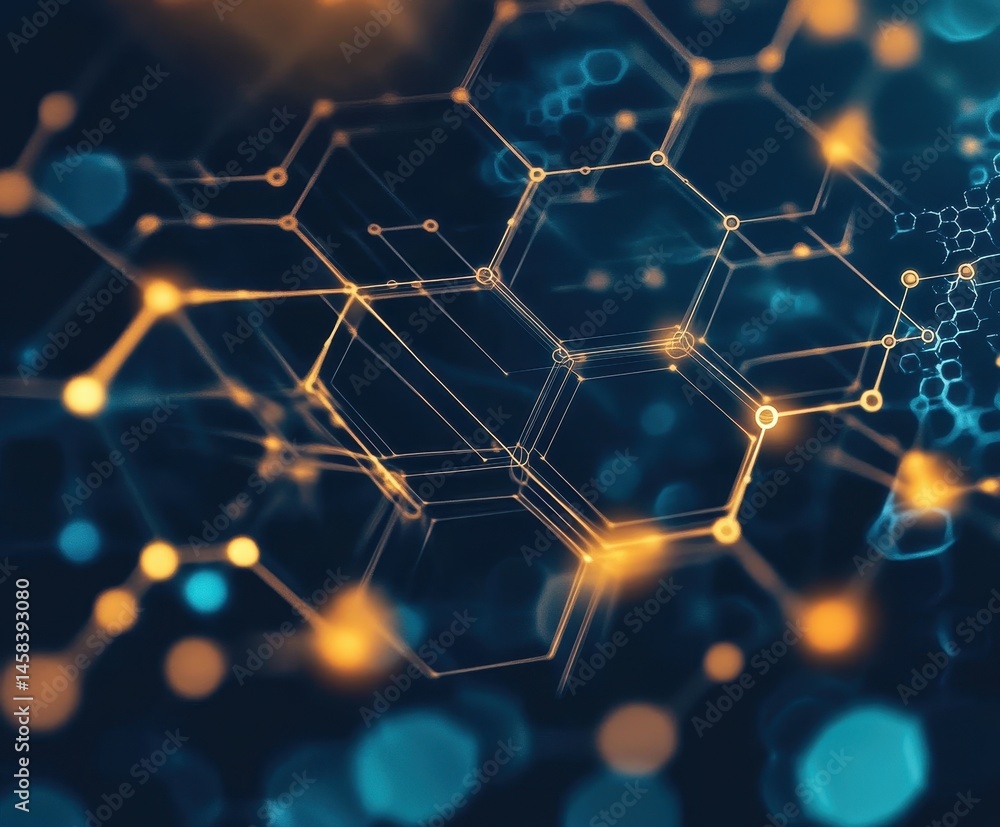 Poster network abstract: a mesmerizing abstract background of interconnected hexagonal patterns, radiating 
