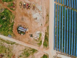 Solar construction site with a boabab tree in Malawi, Africa. It is a 20 mega watt farm under...