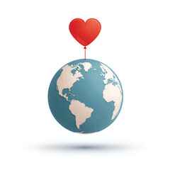 Earth floats below a red heart