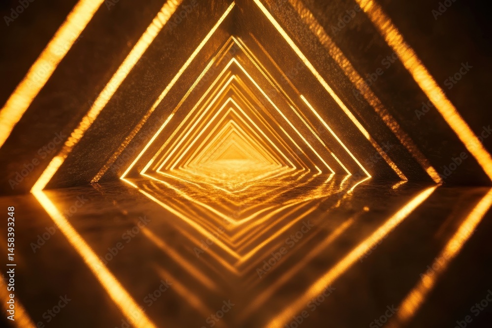 Poster golden gateway: an entrancing, illuminated tunnel of golden light guides the eye into a surreal spac