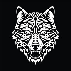Fierce Tribal Wolf Head Illustration Bold Monochrome Tattoo Art vector file
