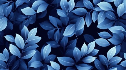 Serene Blue Leaves: A Monochromatic Botanical Illustration