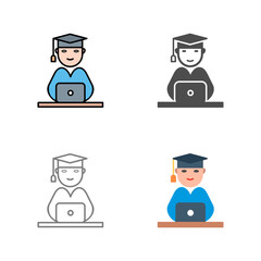 Unique Studying on Laptop Vector Icon