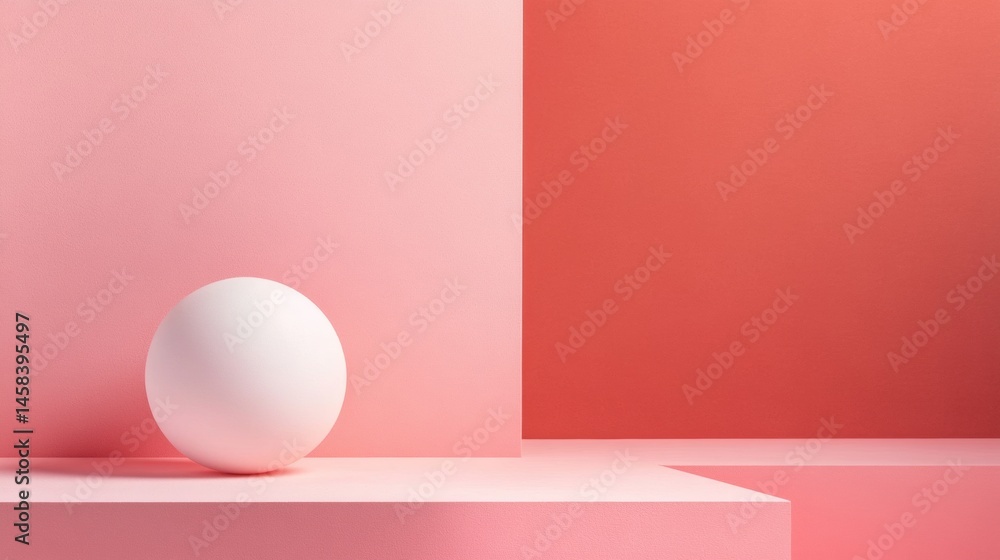 Aufkleber minimalist geometric composition with white ball and red background creating artistic visual balance