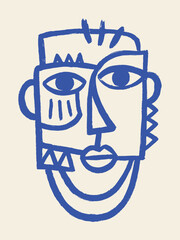cubist face portrait, abstract naive line art illustration