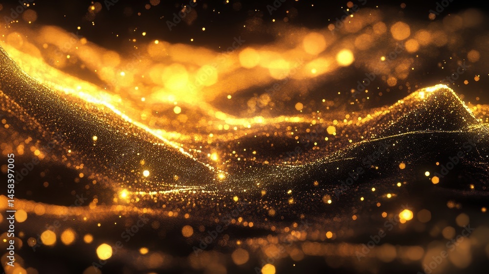Poster golden particles: a mesmerizing display of golden particles dance and shimmer, creating an abstract 