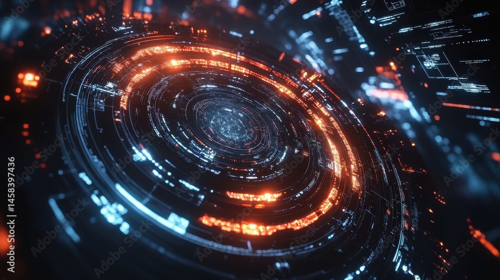 Aufkleber abstract digital orbit: a vibrant, futuristic composition of interconnected digital elements forms a