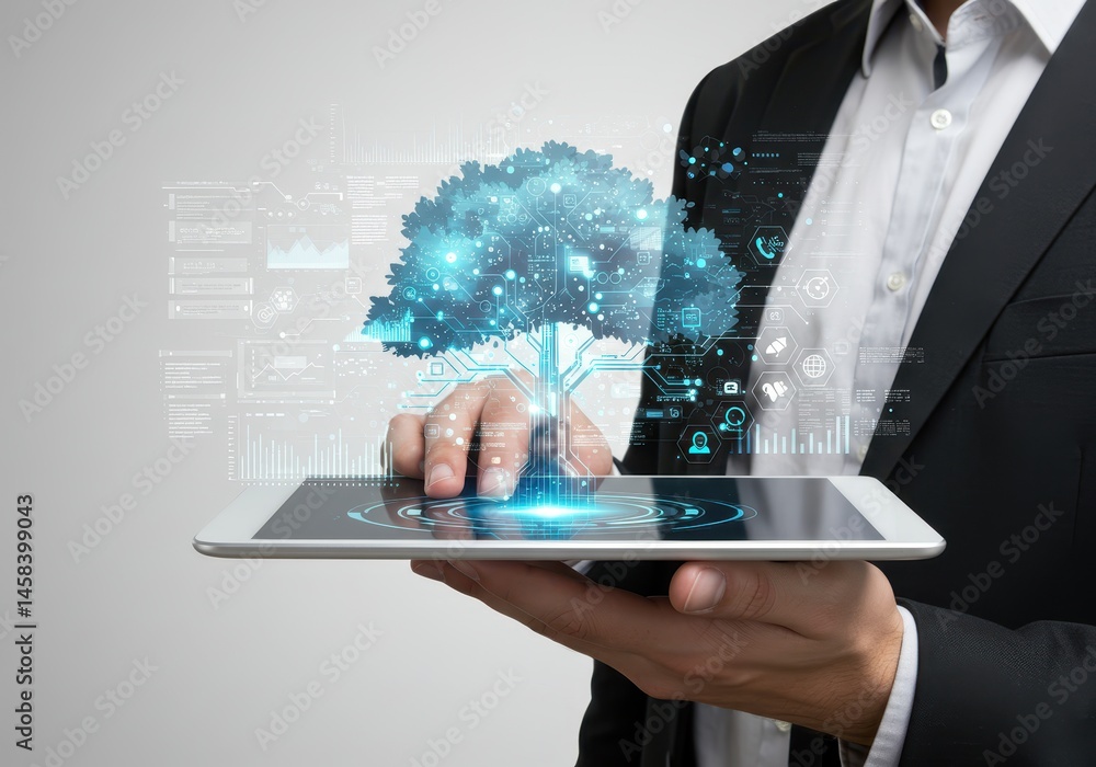 Poster digital tree network technology business growth data concept future modern design visual global