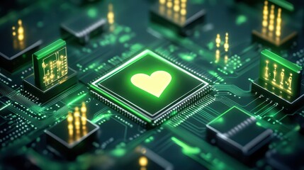 Fototapeta premium Heart on circuit, a visual representation of love and technology in the digital age