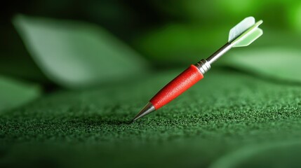Redtipped golf ball on pristine green, a perfect start to relaxing game redtipped