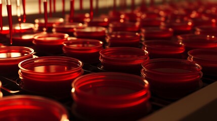 Red Liquid in Petri Dishes Scientific Research Laboratory Experiment Medical Analysis Biotechnology Science Technology test blood 
