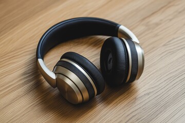 Over-ear headphones on a wooden surface (1)