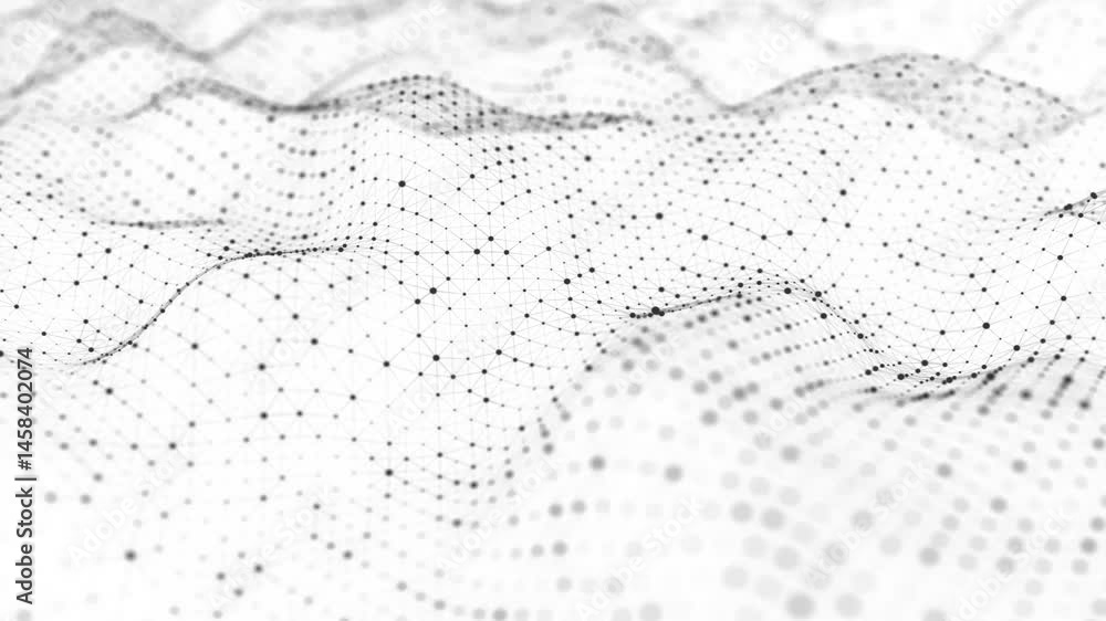 Fototapete Dynamic wave with connected dots and lines on a white background. Digital wave background concept. Abstract technology background. Big data visualization. 3D rendering.