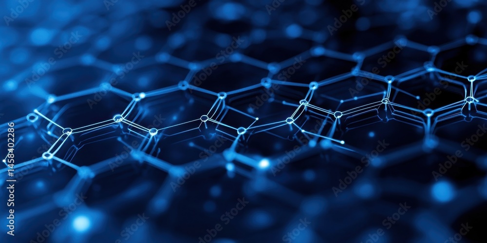 Poster abstract nanotechnology: a high-tech representation of a graphene structure with interconnected hexa