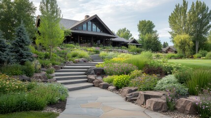Charming house with stone pathway, a picturesque entrance to welcoming home stone