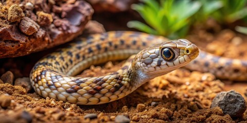 Fototapeta premium Daboia palaestinae in soil, camouflage, terrarium, palestine, terrarium, palestine, reptile, herpetology
