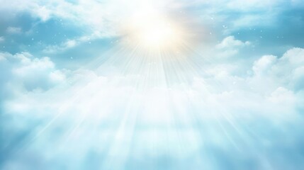 Obraz premium Radiant beams of sunlight piercing through dramatic cloudscape, illuminating the sky