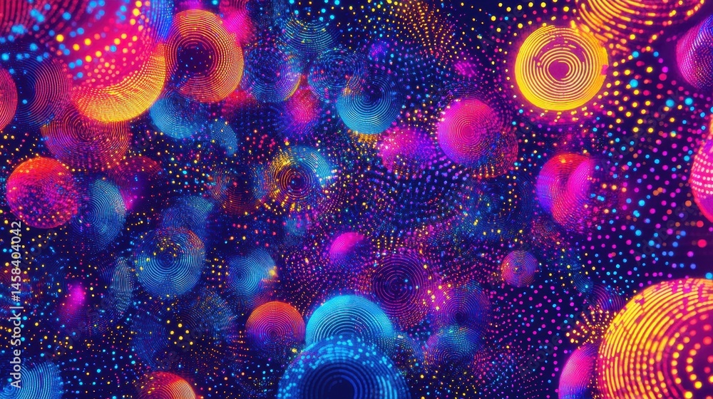 Poster celestial spheres: a mesmerizing visual symphony of luminous, multi-colored spheres, pulsating with 