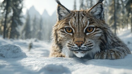 Obraz premium Majestic lynx in snowy forest
