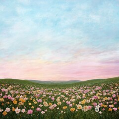 Obraz premium Vibrant meadow scene with colorful wildflowers nature digital art serene landscape artistic perspective