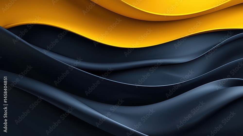 Poster dynamic black and yellow abstract waves background design for modern projects