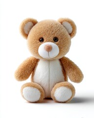 Isolated on white background, a plush teddy bear with a high-resolution 2-giixel standard image, showcasing a soft and cuddly design for children's toys.