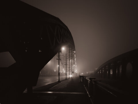 Wearmouth Bridge in the fog.