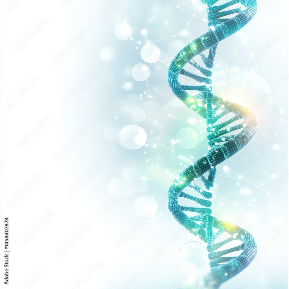 Poster dynamic dna helix visualization laboratory setting digital art scientific environment close-up persp