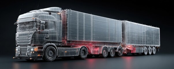 Futuristic Truck and Trailer at Wireframe Intersection