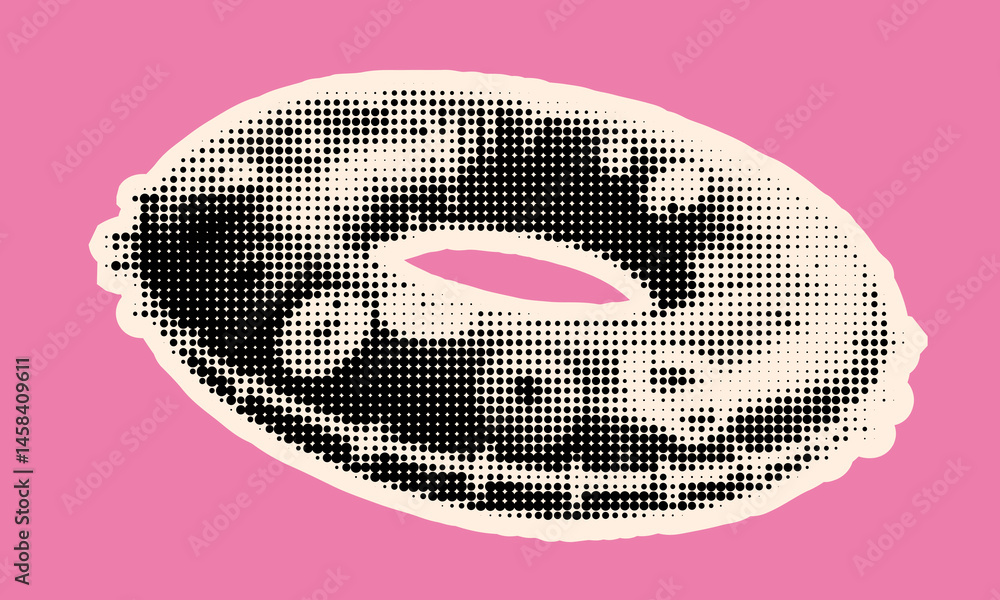 Aufkleber exploring pop art through a halftone donut collage highlighting vibrant aesthetics and playful desig