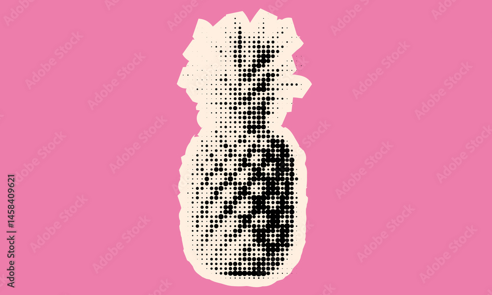 Poster colorful pop art pineapple design featuring halftone patterns on a vibrant pink background for a liv