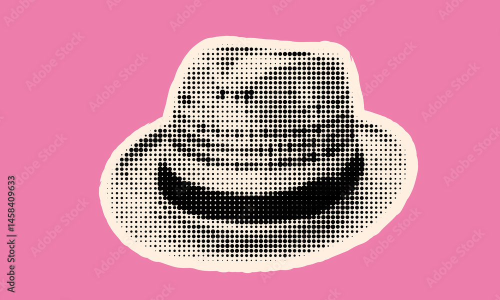Poster creative halftone hat design blending pop art influences with a summer vibe on a vibrant pink backgr