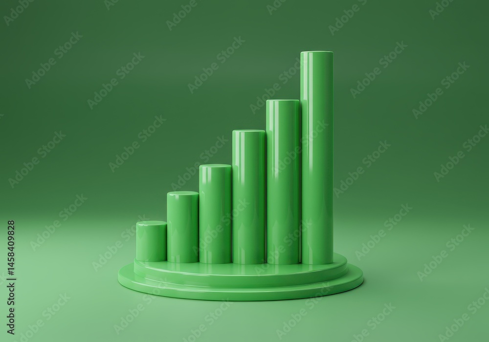 Poster green cylindrical bar chart growth success progress graphic 3d data render modern design visual