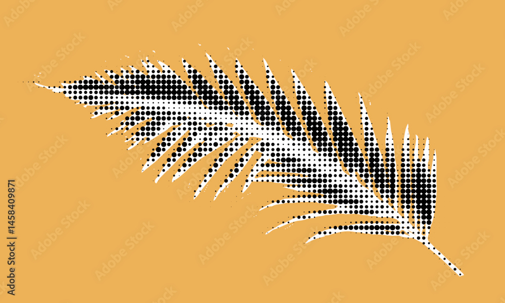 Poster contemporary design featuring a stylized palm leaf with a halftone effect on a warm background