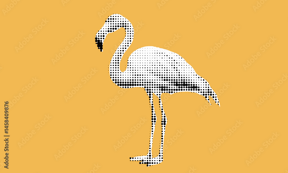 Poster flamingo silhouette in a vibrant halftone composition reflecting a playful summer vibe and artistic 