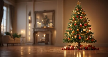 Festive tree, glittering ornaments, warm light glow ,  abstract,  holiday season,  magical