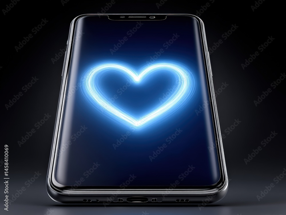 Aufkleber modern smartphone displaying a luminous heart symbol conveying digital affection and connection in a