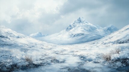 Obraz premium Winter Wonderland: Serene Snow-Covered Mountainscape