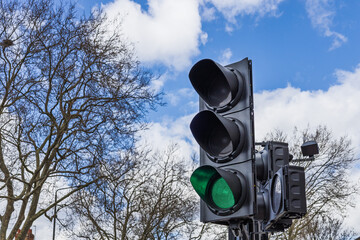 Traffic light displaying green signal