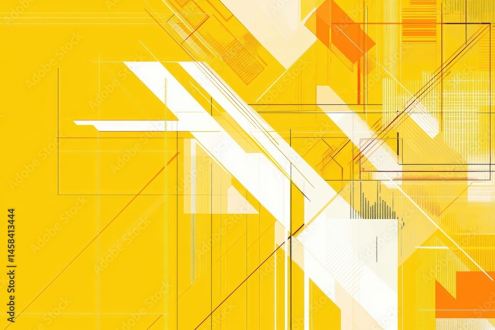 Poster geometric abstraction in yellow and orange: a vivid, dynamic composition of interconnected lines and