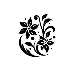 Elegant Black & White Floral Design Element, Decorative Vector