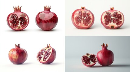 Pomegranate halves, various angles