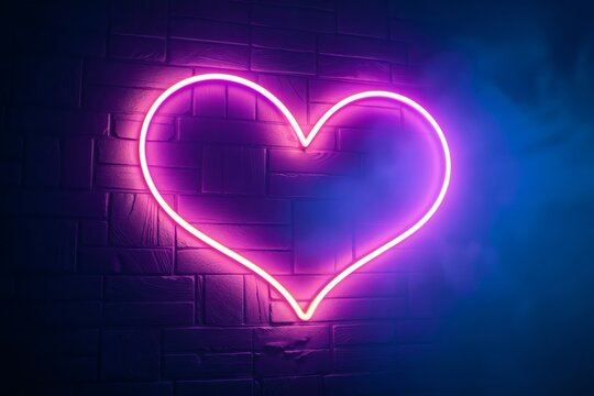 Neon Heart on a Brick Wall