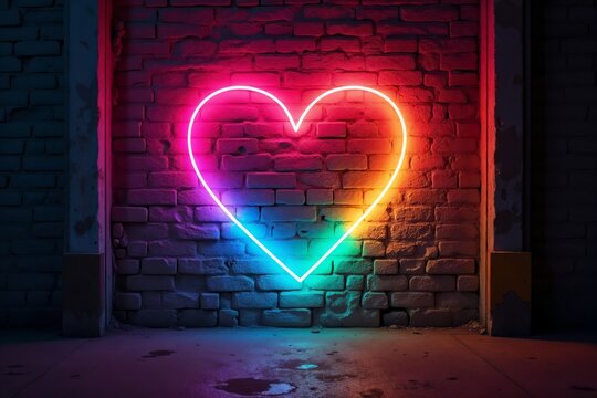 Neon Rainbow Heart on a Brick Wall - Powered by Adobe
