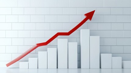 Red arrow rising above white bar graph growth progress success